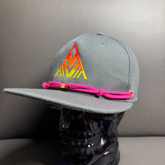 FINDLAY Logo Flat Bill Rope Snapback Hat Gray Neon Logo Hidden Pocket - Picture 2 of 6